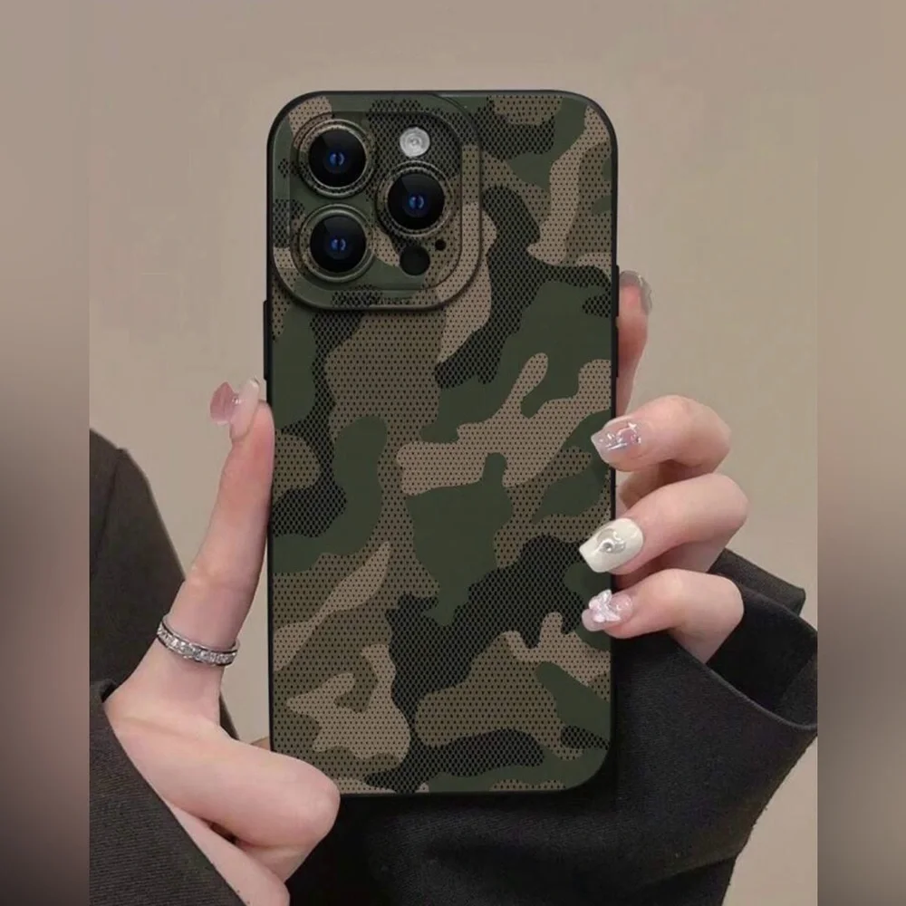 iPhone 13 Pro Phone Case Green Camo Print Black TPU Soft Case